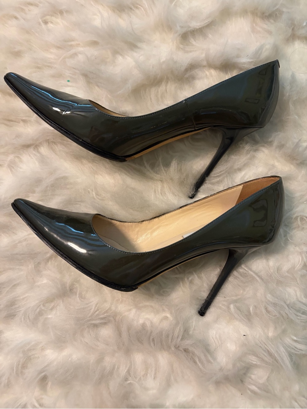 Jimmy Choo Olive Patent Pointed Toe Pumps